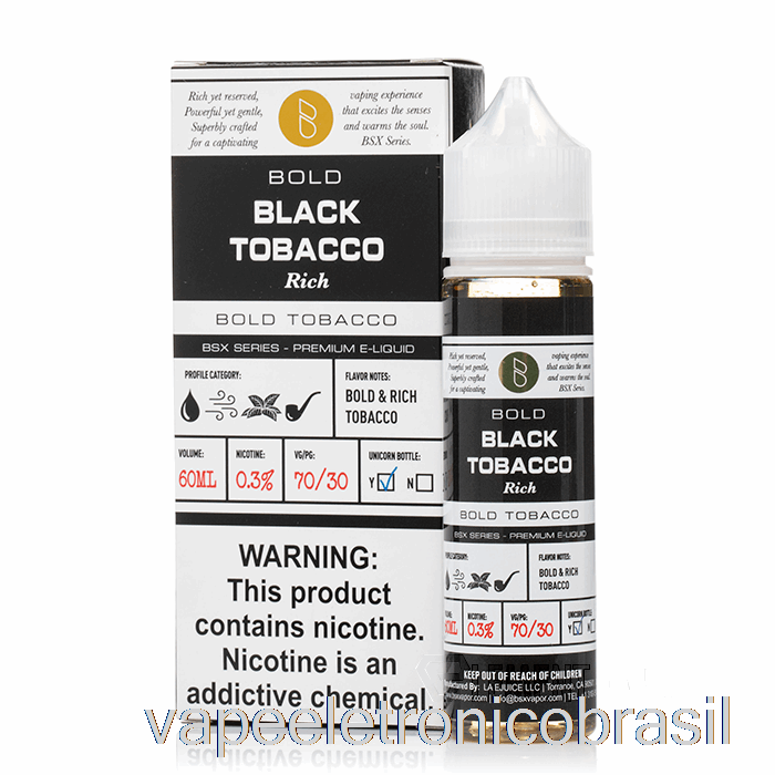 Vape Recarregável Tabaco Preto - Série Bsx - 60ml 3mg